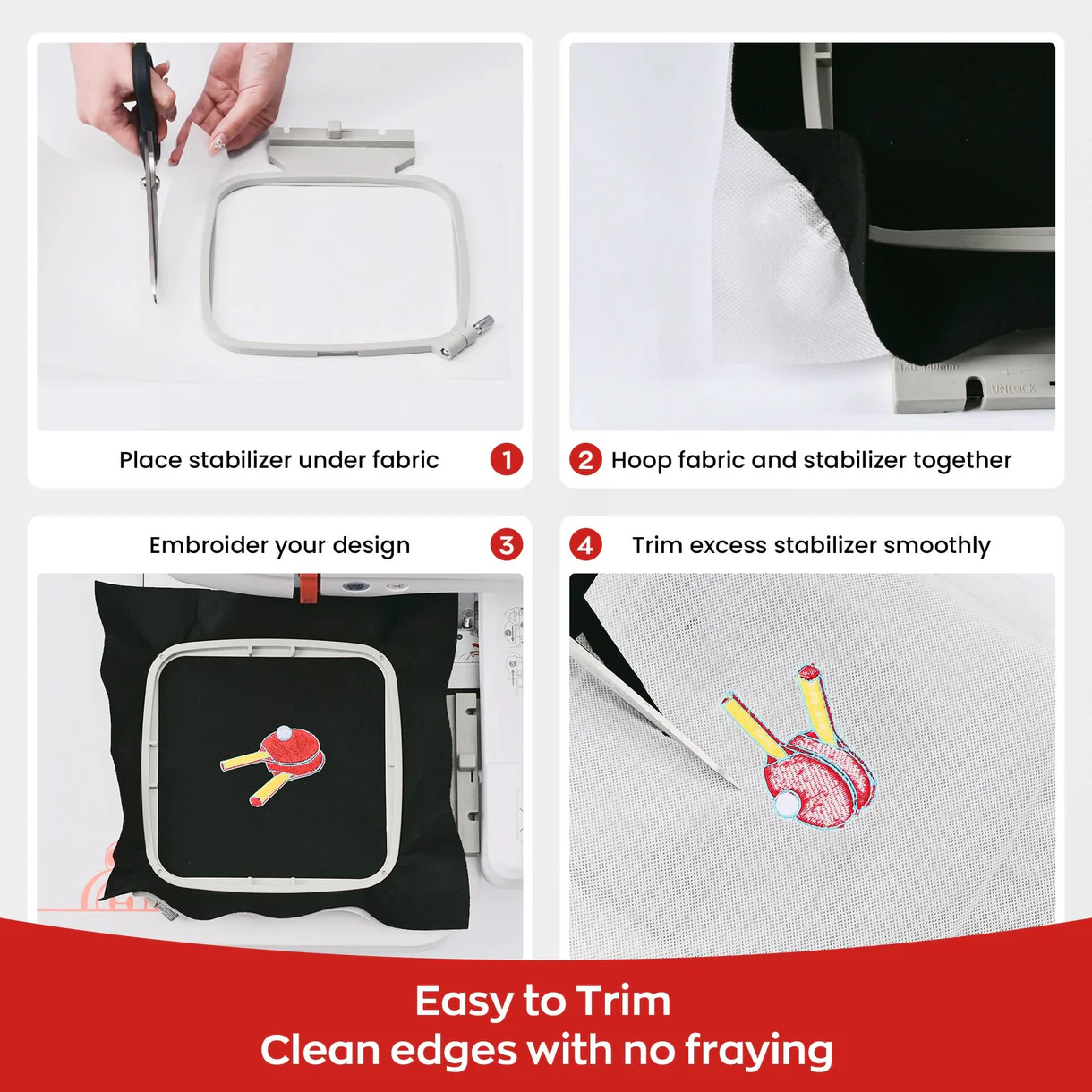 Richword Cut Away Embroidery Stabilizer – Rolls & Pre-Cut Sheets 7 Instructions for using cut away embroidery stabilizer