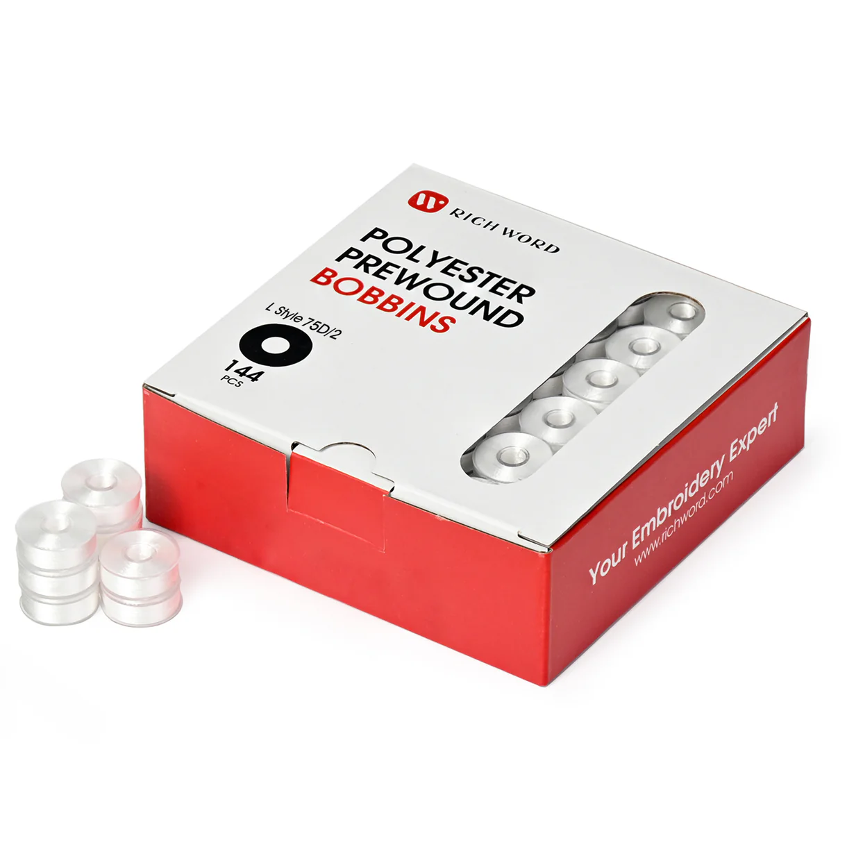 Richword White Prewound Bobbins – L Style (SA155) – 60wt Polyester